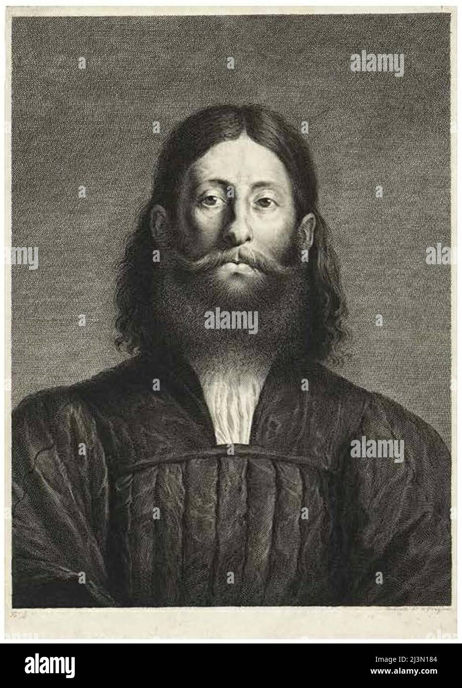 Portrait d'un homme barbu (soi-disant portrait de Giorgione), du Cabinet Reynst; Variarum imaginum a celeberrimis articibus pictarum Caelatura (Cabinet Reynst: Gravures de diverses images peintes par des artistes célèbres), 1655/58. Banque D'Images