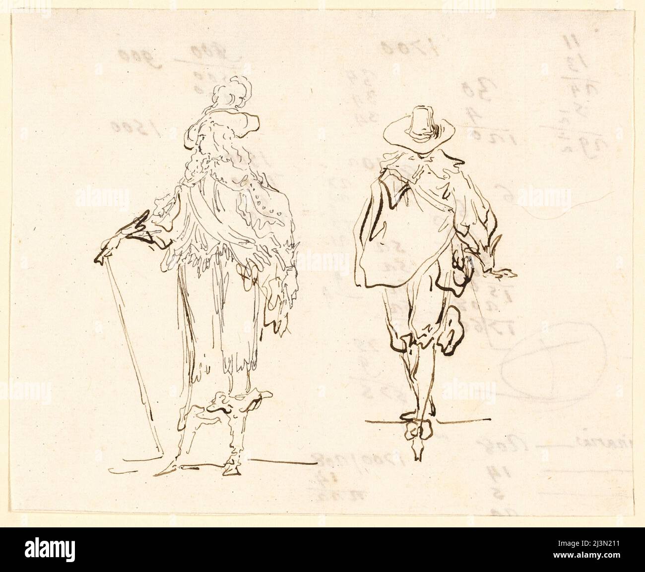 Deux figures, l'une habillée dans le style français Louis XIII et l'autre dans le style espagnol du dix-septième siècle, n.d. Banque D'Images