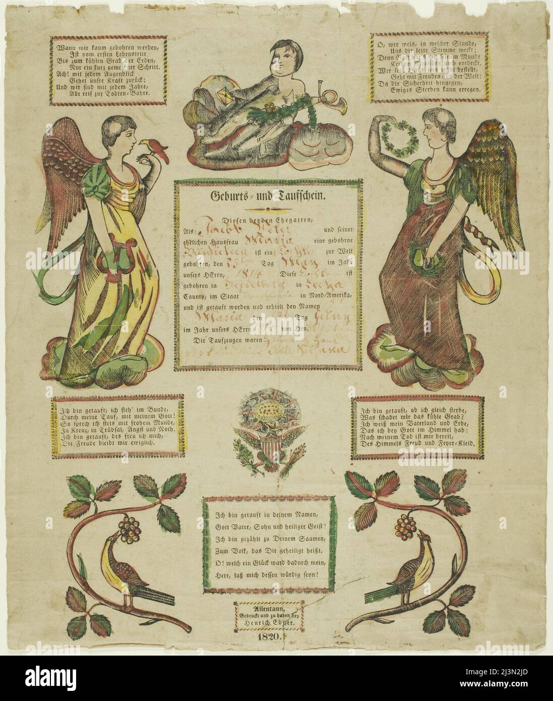 Certificat de naissance et de baptême, 1814 Photo Stock Alamy