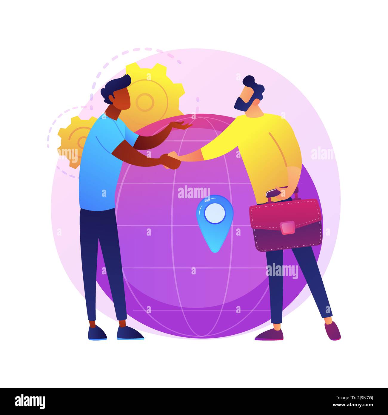 Coopération commerciale internationale. Femme d'affaires et homme d'affaires qui se secouent la main. Collaboration mondiale, accord, partenariat international. Vecteur est Illustration de Vecteur