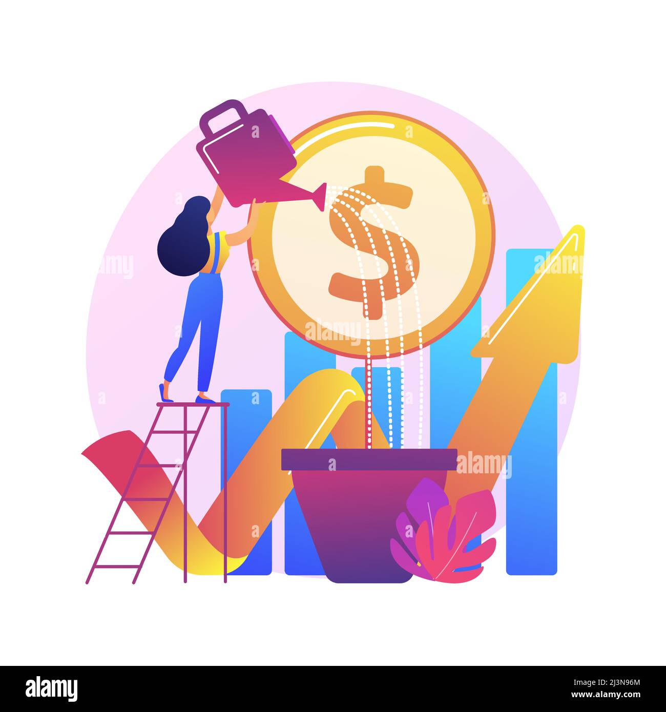 Investissement financier. Analyse des tendances du marché, investir dans des domaines lucratifs, se concentrer sur des projets rentables. Projet de financement d'entreprise par femme d'affaires. V Illustration de Vecteur