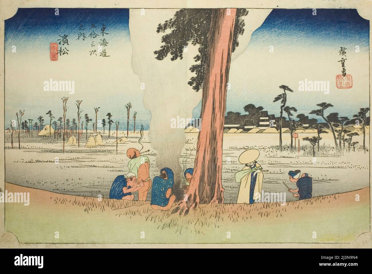 Hamamatsu: Scène d'hiver (Hamamatsu, fuyugare no zu), de la série "cinquante-trois stations du Tokaido (Tokaido gojulan tsugi no uchi)," également connu sous le nom de Hoeido Tokaido, c. 1833/34. Banque D'Images