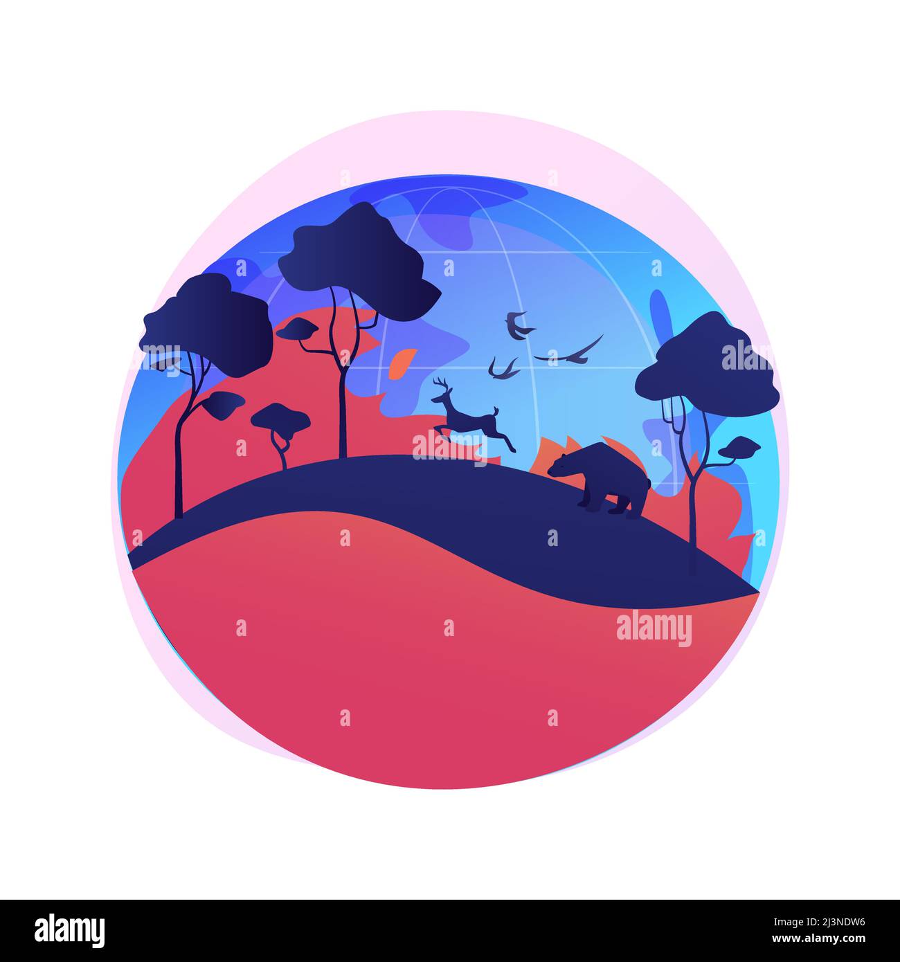 Illustration du vecteur de concept abstrait des feux de forêt. Feux de forêt, lutte contre les incendies, cause des feux de forêt, perte d'animaux sauvages, conséquence du réchauffement de la planète, naturel di Illustration de Vecteur