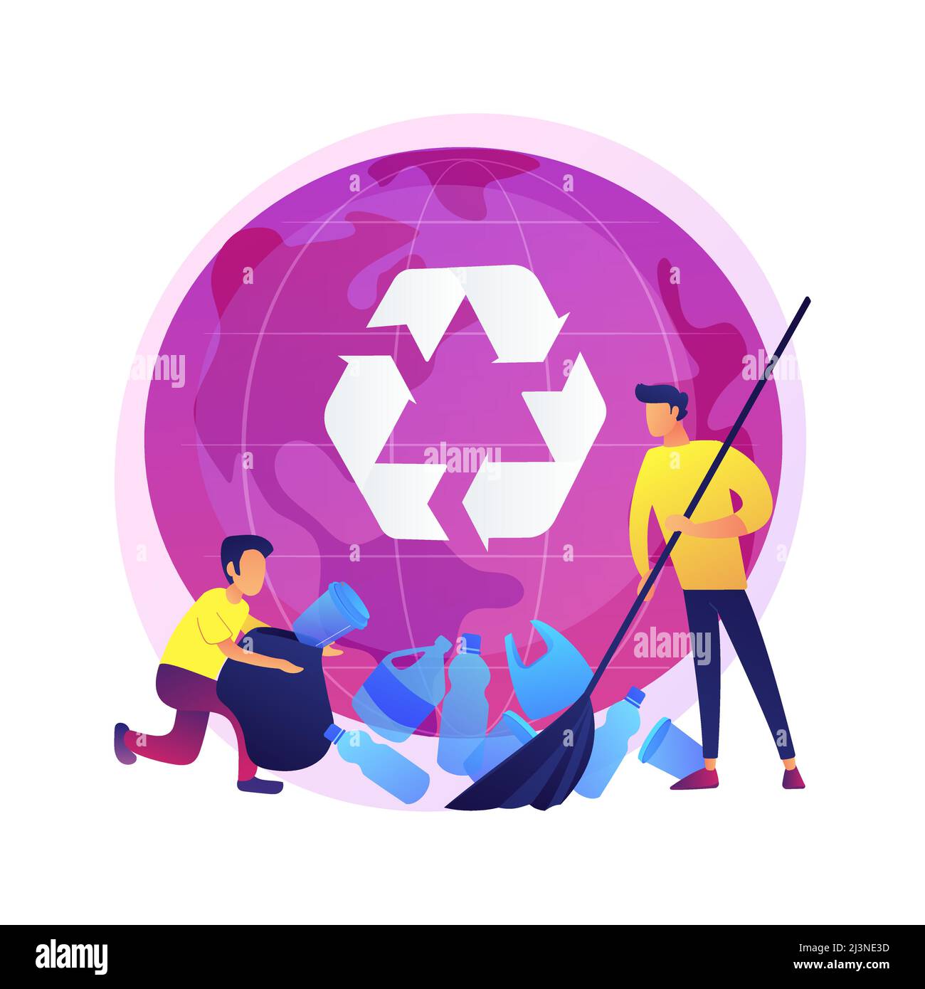 Tri des déchets de plastique. Recyclage et réutilisation de l'idée. Homme rassemblant des bouteilles en plastique. Conteneur de déchets, ségrégation des déchets, protection écologique. Vecteur i Illustration de Vecteur