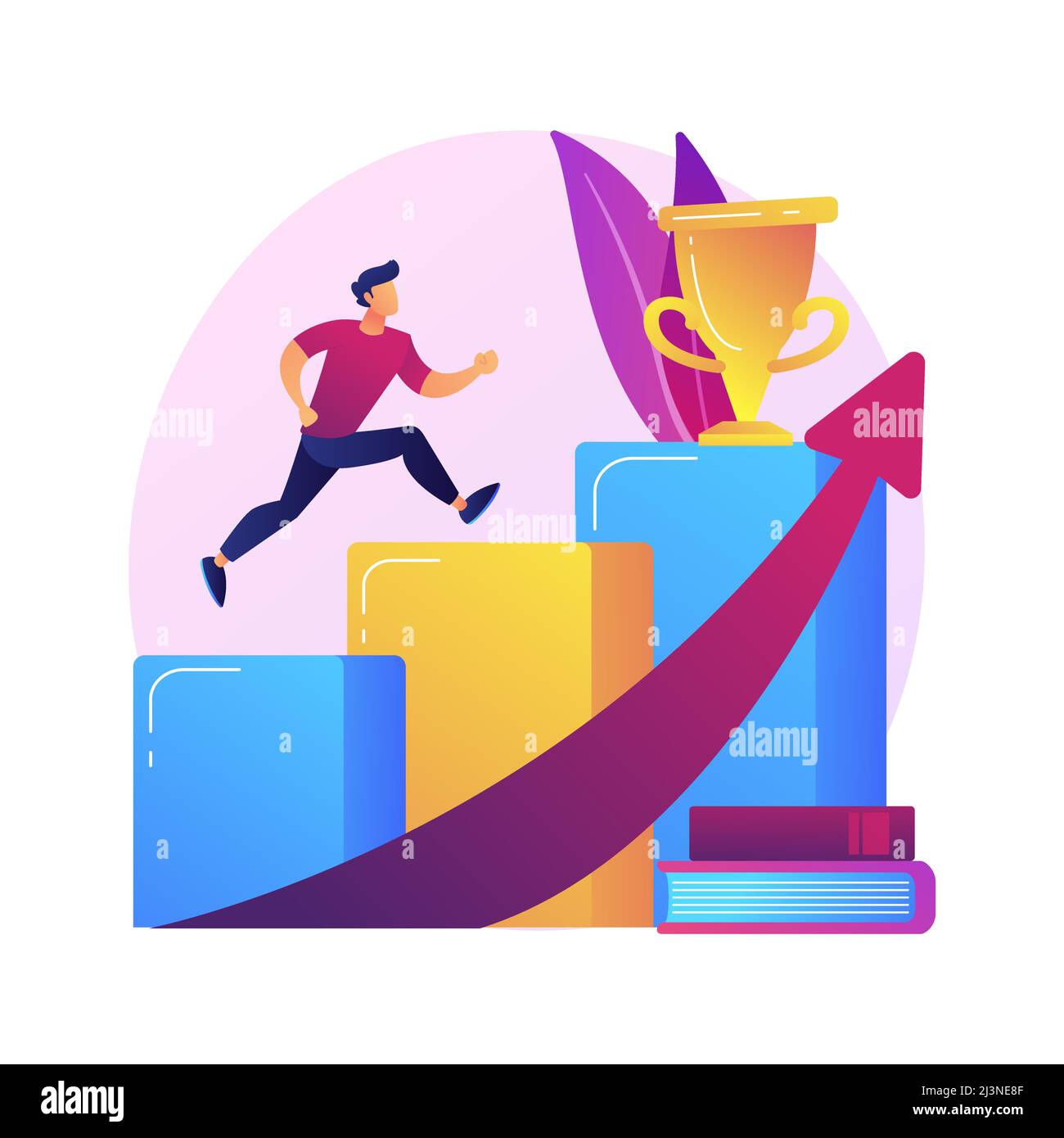 Diplôme universitaire. Réalisation, enseignement supérieur, diplôme universitaire. Un étudiant qui a réussi à sauter, tenant un panneau mortatoire. Développement personnel. Vecteur i Illustration de Vecteur