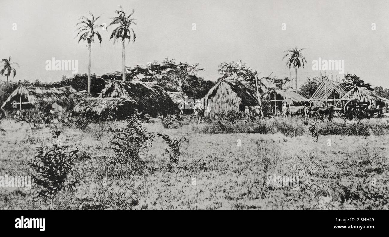 Guerre d'indépendance de Cuba (1895-1898). Île de Cuba. La Esperanza. Siège du Gouvernement cubain (République de Cuba), dans la province de Puerto principe. Photogravure. La Ilustración Española y Americana, 1898. Banque D'Images