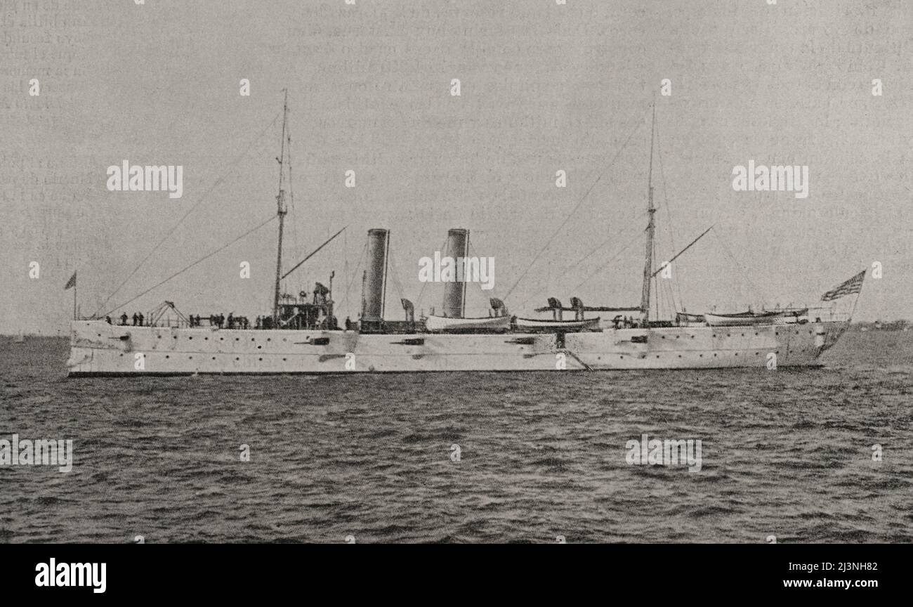 Guerre hispano-américaine. La guerre entre l'Espagne et les États-Unis en 1898, à la suite de l'intervention américaine dans la guerre d'indépendance de Cuba. Île de Cuba. Marine AMÉRICAINE. USS Montgomery (C-9) (1894-1918). Croiseur de classe Montgomery. Photogravure. La Ilustración Española y Americana, 1898. Banque D'Images