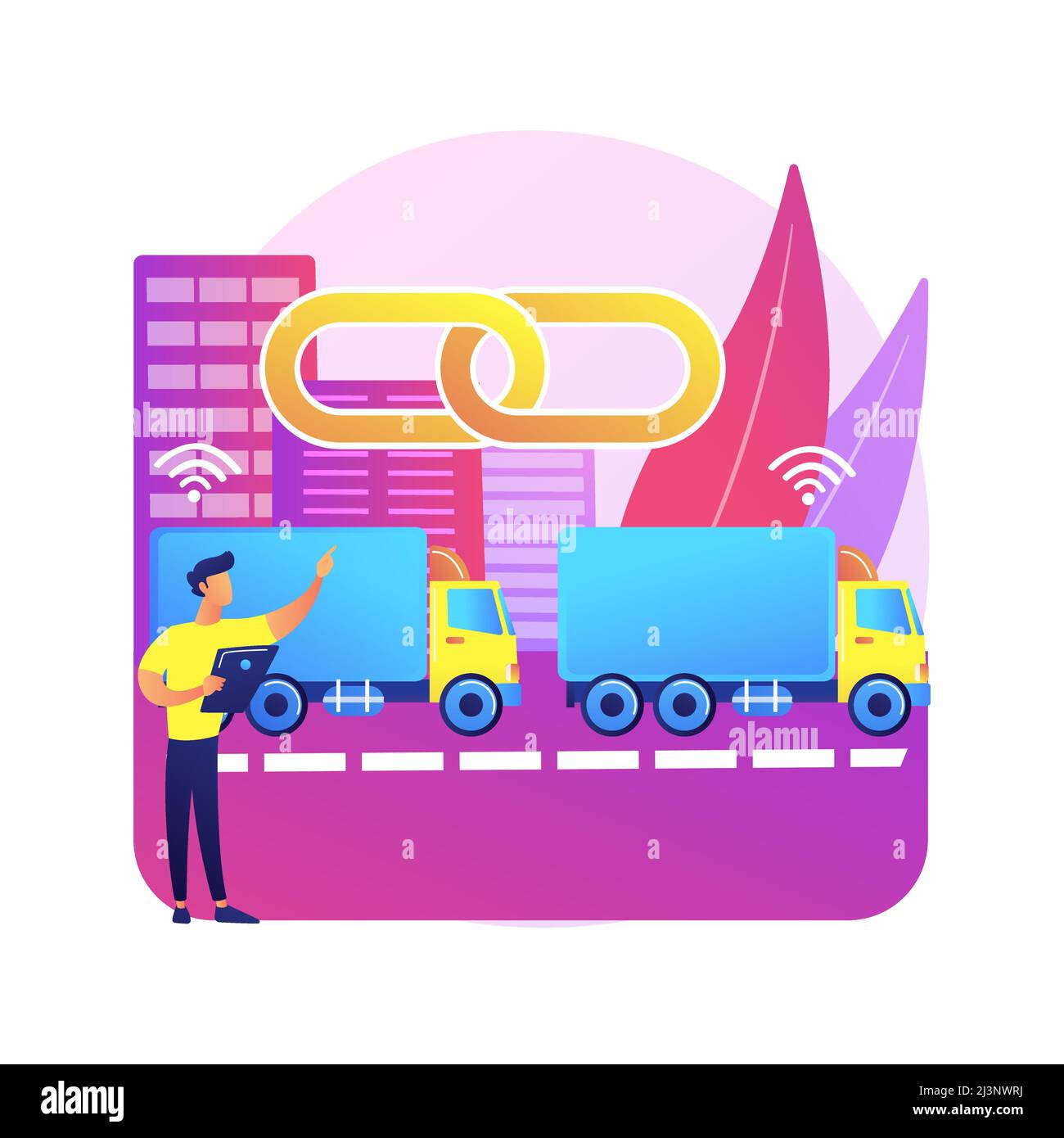 Illustration du vecteur de concept abstrait de platooning de camion. Conduite autonome, technologie logistique moderne, connectivité, chariot électrique, véhicule sans conducteur Illustration de Vecteur