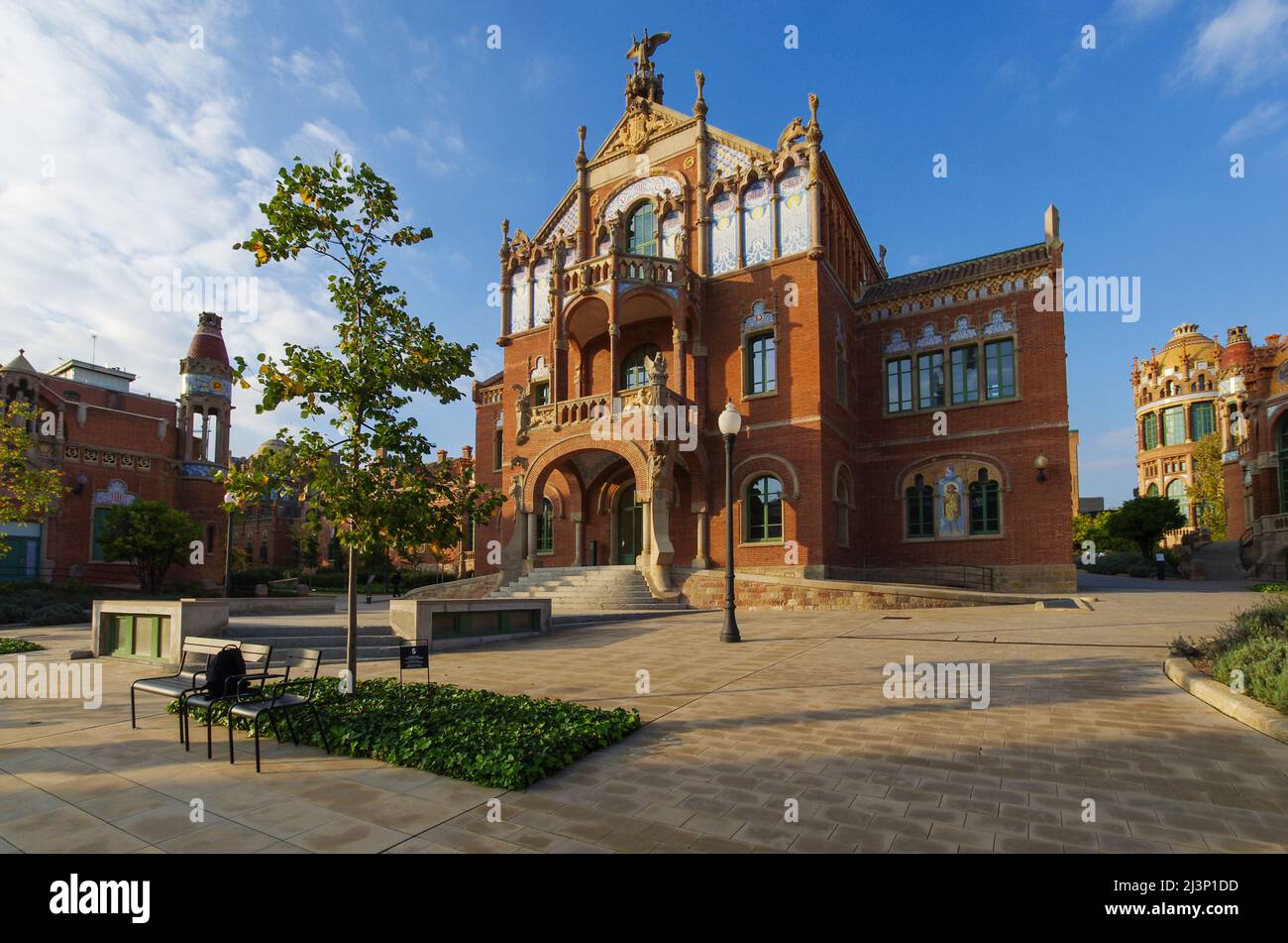 Hôpital de la Santa Creu i Sant Pau, pavillon, l'architecte Luis Doménech y Montaner, de l'Eixample, Barcelone, Catalogne, Espagne, Unesco World Herit Banque D'Images