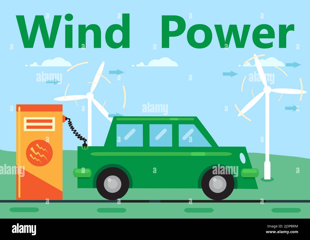 Une voiture électrique de couleur verte connectée à une station de charge électrique. Une illustration de l'essor des voitures électriques et des effets sur l'environnement Banque D'Images