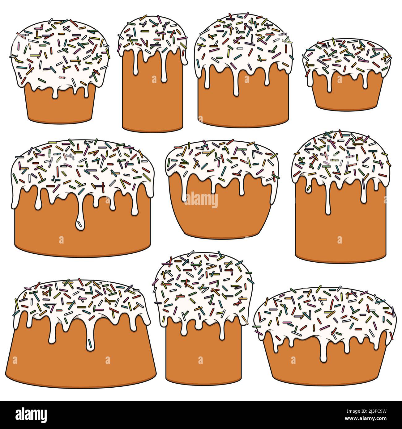 Jeu d'illustrations en couleur avec gâteaux de Pâques. Objets vectoriels isolés sur fond blanc. Illustration de Vecteur