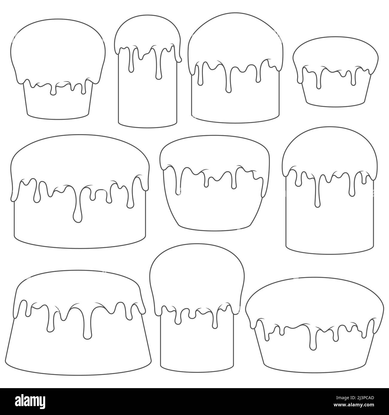 Jeu d'illustrations en noir et blanc avec gâteaux de Pâques. Objets vectoriels isolés sur fond blanc. Illustration de Vecteur