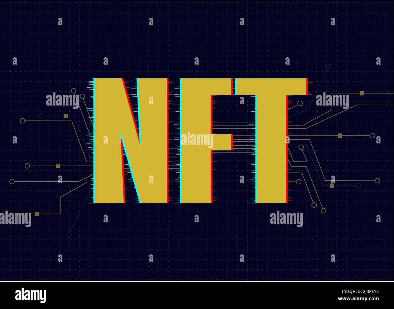 Texte des jetons non fongibles NFT sur fond sombre. Concept Crypto art. Payez pour des objets de collection uniques dans des jeux ou des œuvres d'art. Illustration de Vecteur
