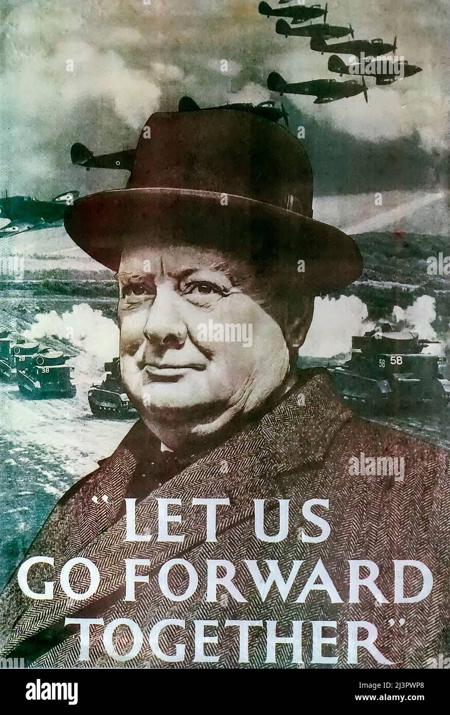 WW2 affiche Winston Churchill « allons de l'avant ensemble » Banque D'Images