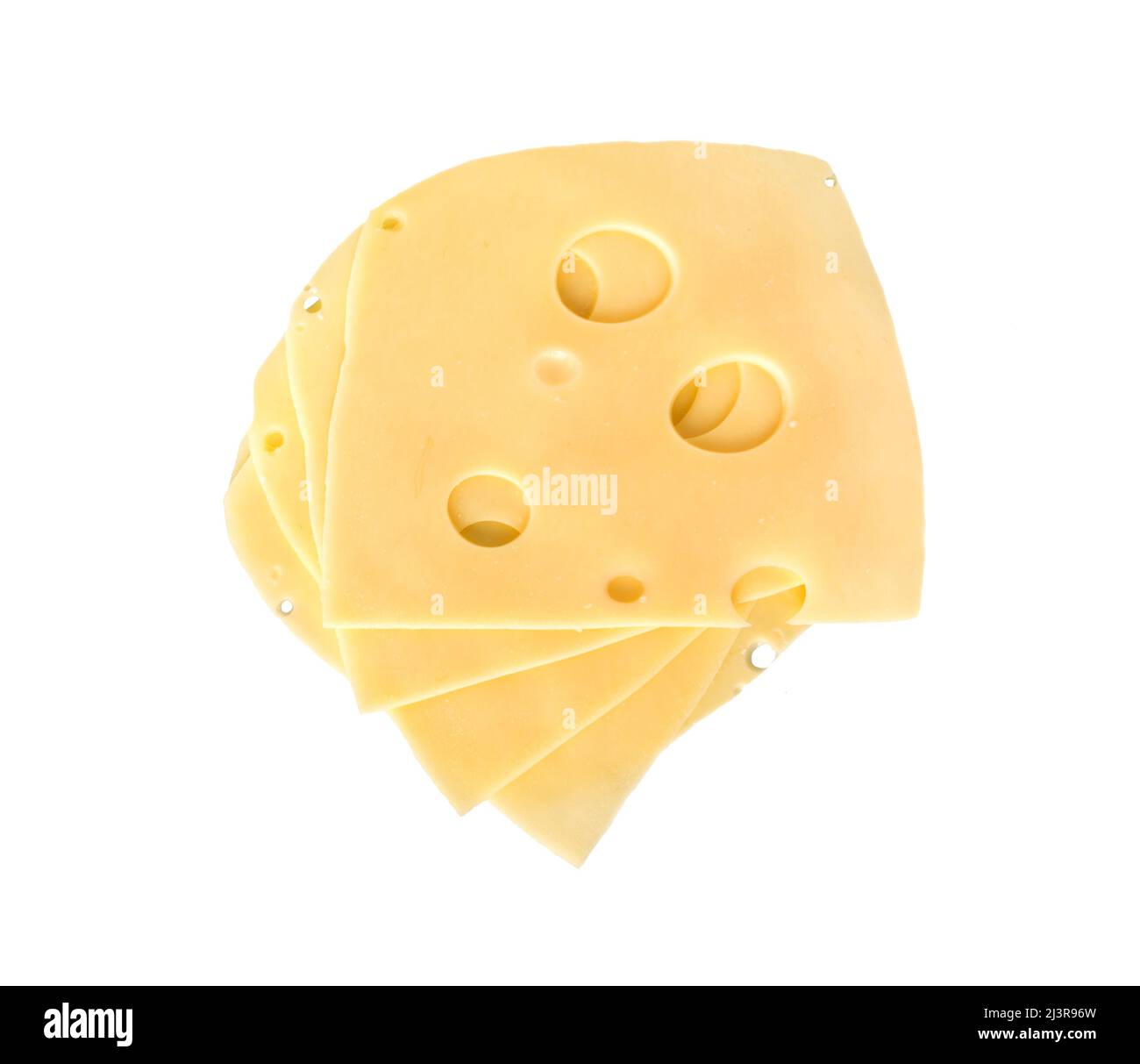 Tranches de fromage isolées sur fond blanc. Assiette de fromages. Banque D'Images