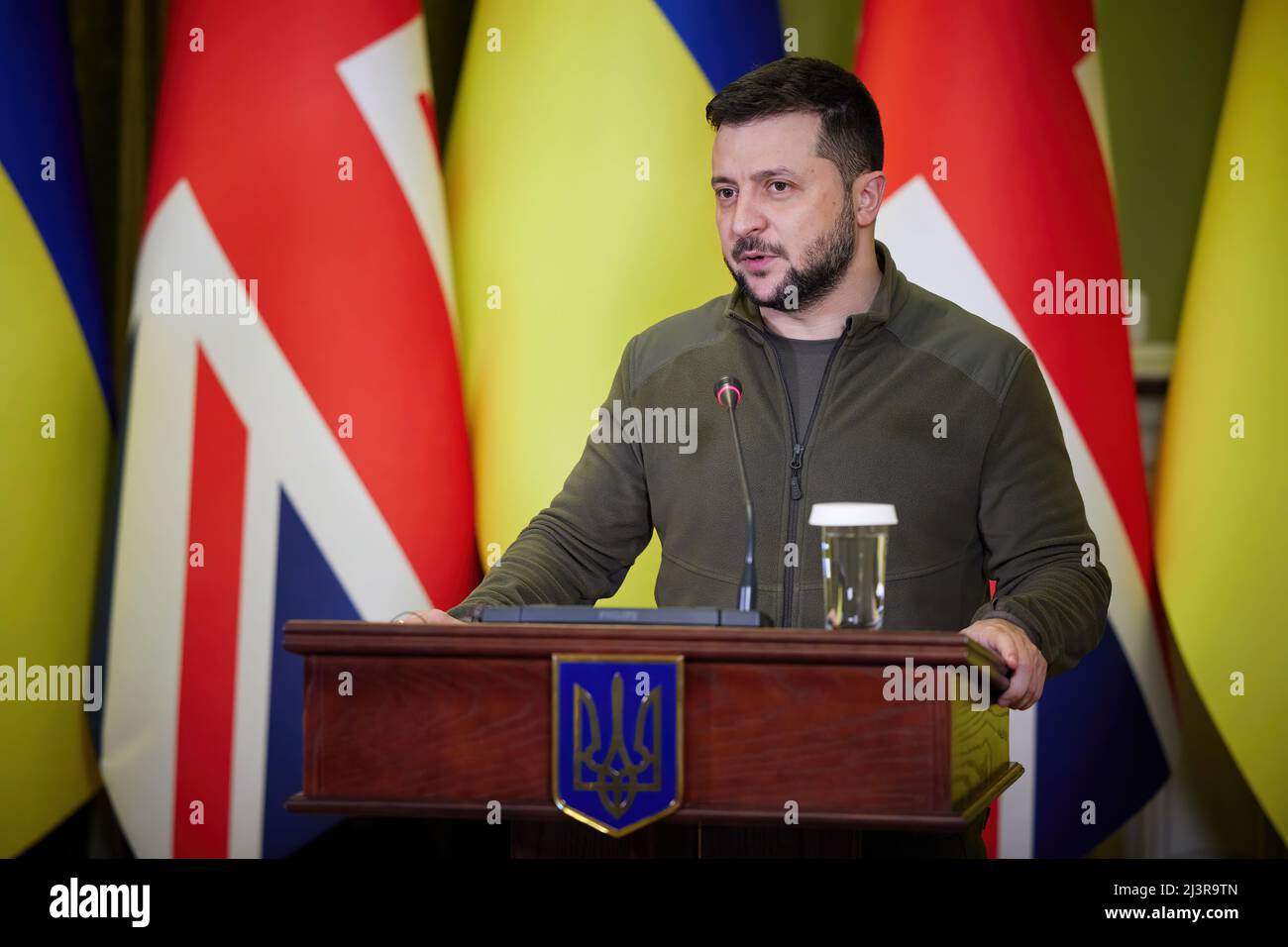 Le président de l’Ukraine, Volodymyr Zelenskyy, a rencontré le Premier ministre du Royaume-Uni, Boris Johnson, qui est arrivé à Kiev, en Ukraine Banque D'Images