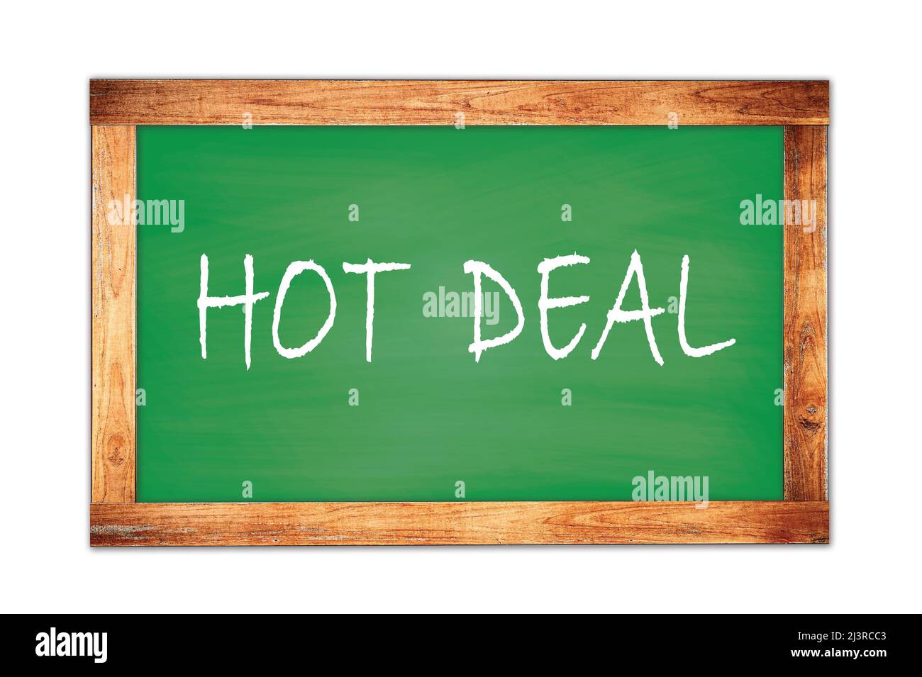 HOT DEAL texte écrit sur le tableau noir de l'école de cadre en bois vert. Banque D'Images