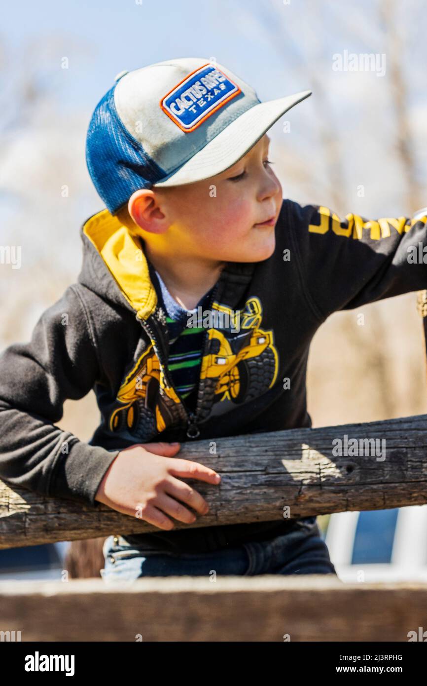 Ranch enfants jouant à l'événement de marquage de printemps sur le Hutchinson Ranch près de Salida: Colorado; USA Banque D'Images