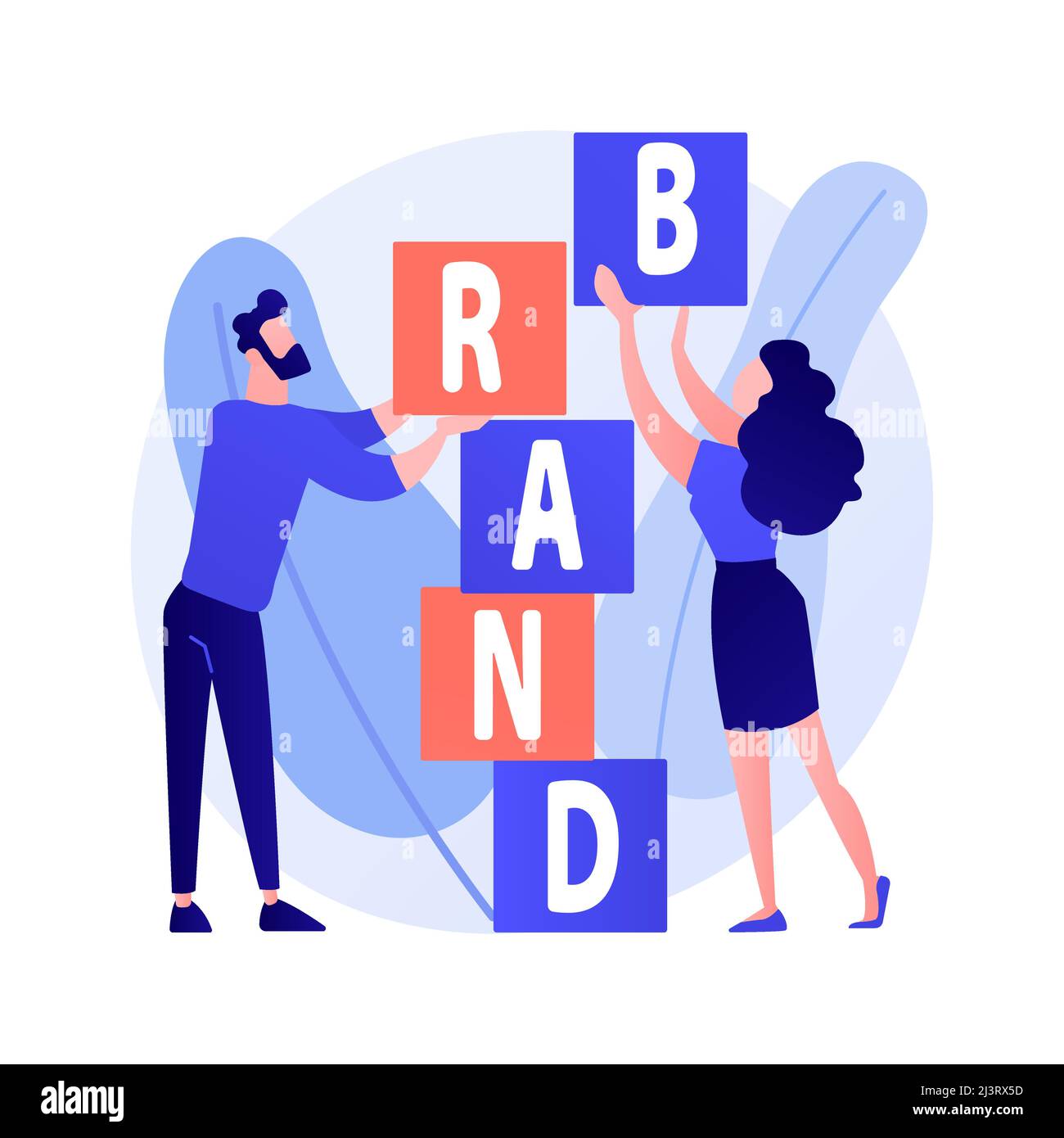 Création de la marque de produit. Conception de l'identité de l'entreprise. Les concepteurs de studio ont des personnages plats, le travail d'équipe, la coopération et la collaboration. Nom de la société. isol. Vecteur Illustration de Vecteur