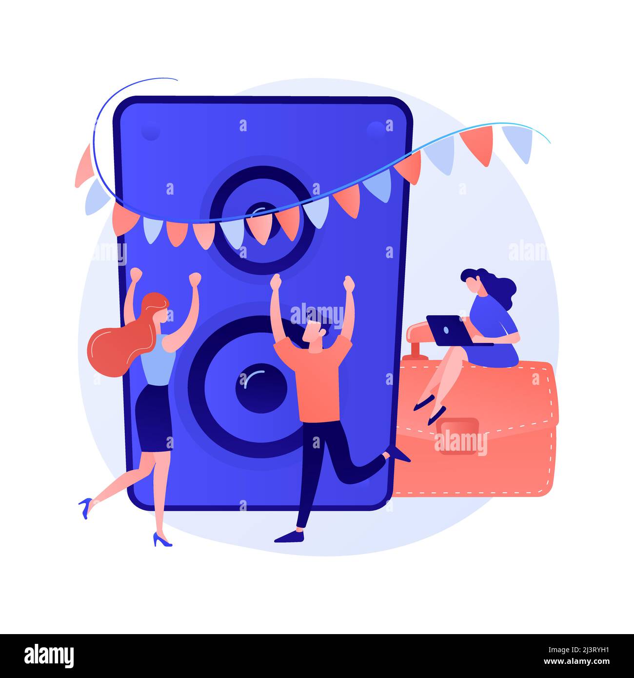 Événement d'entreprise. Fête pour les employés et les partenaires commerciaux. Les gens dansent, boivent et s'amusent. Gestion d'événements, divertissement, célébration. VEC Illustration de Vecteur