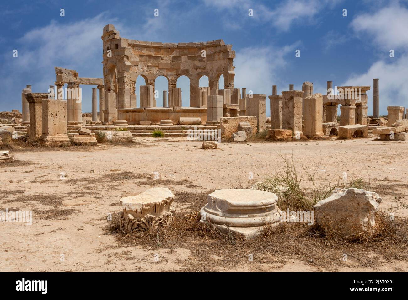 La Libye, Leptis Magna. Ruines du marché. Banque D'Images