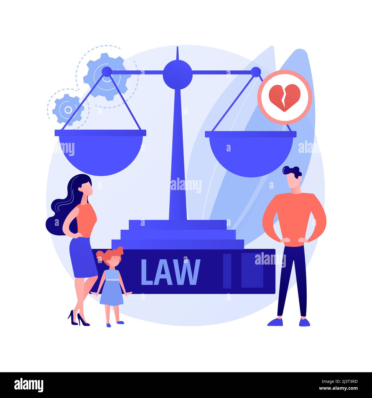 Loi matrimoniale résumé concept illustration vectorielle. Droit de la famille, biens matrimoniaux, garde des enfants, décret de divorce, échelles de justice, signer le document Illustration de Vecteur