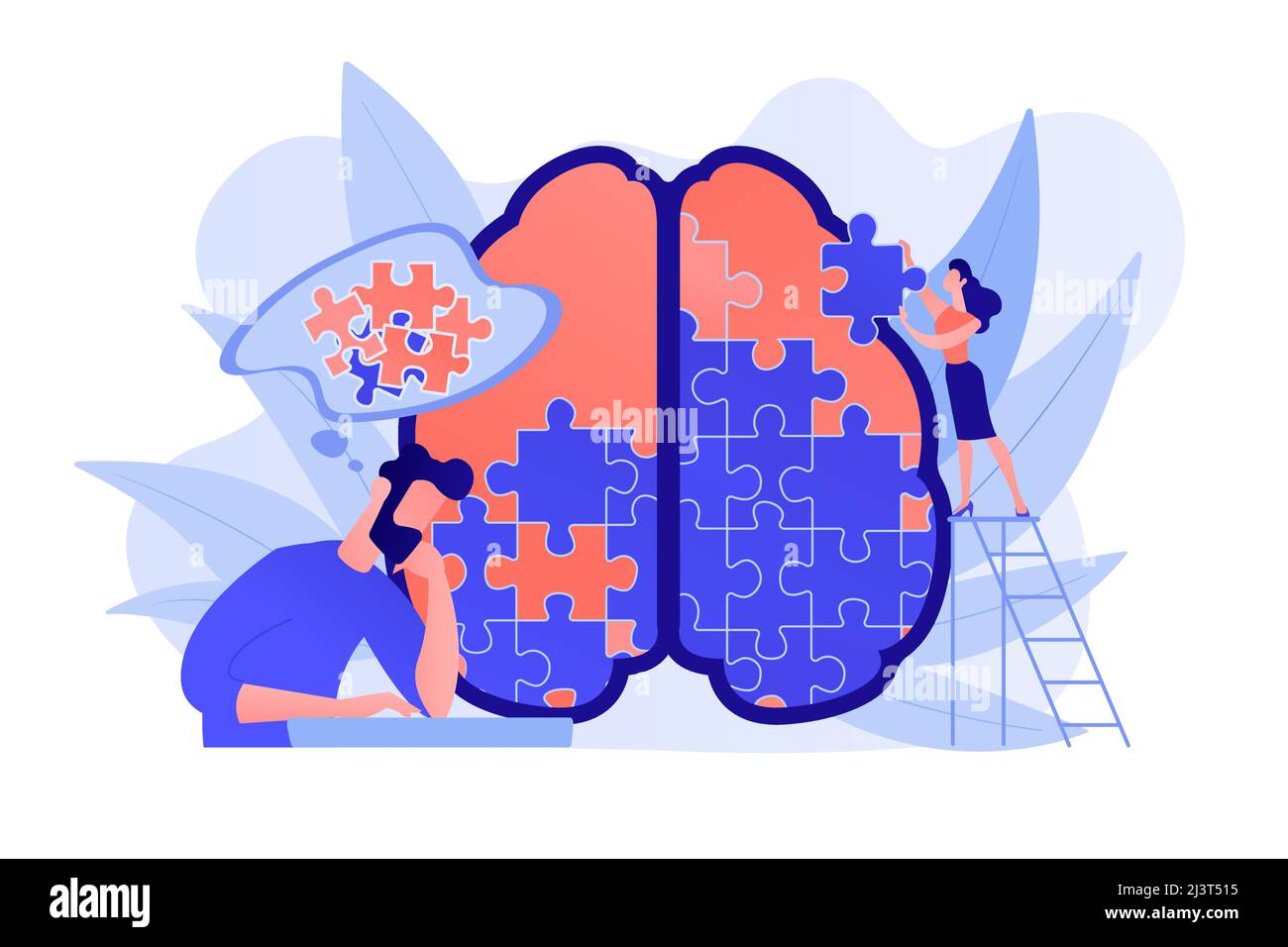 Homme faisant le puzzle du cerveau humain. Séance de psychologie et de psychothérapie, guérison mentale et bien-être, counseling par un thérapeute en matière de maladie mentale et de difficulté Illustration de Vecteur