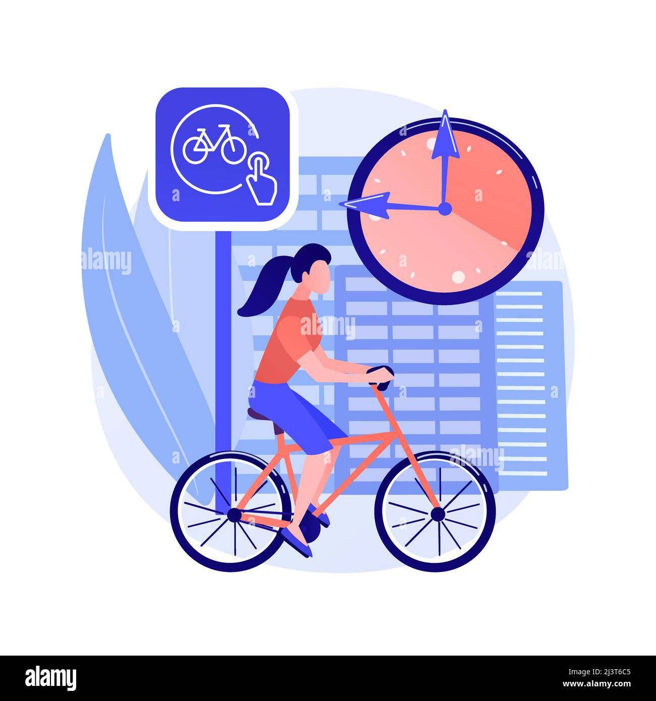 Illustration vectorielle abstraite de concept de partage de vélo. Location publique de vélos, application de partage de vélos, transport urbain vert, réserver un trajet en ligne, ec Illustration de Vecteur