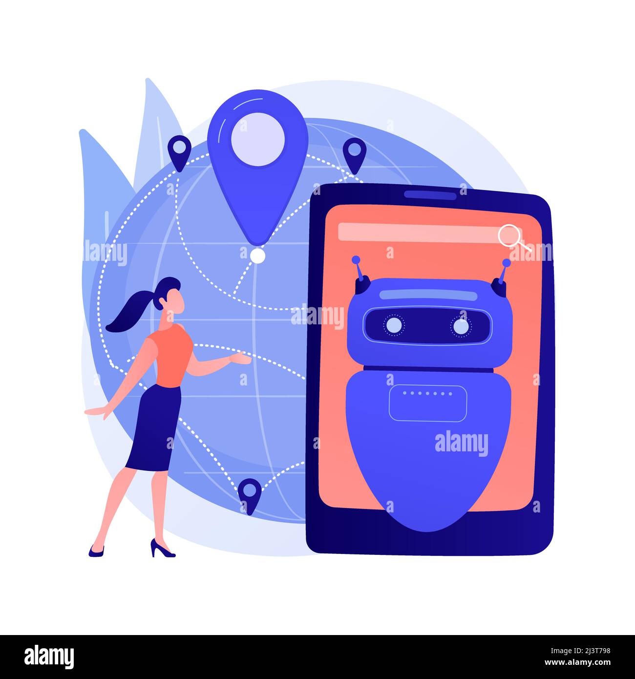 Illustration vectorielle abstraite de concept ai dans les voyages et les transports. Intelligence artificielle dans les transports, recommandations de voyage ai, livre intelligent Illustration de Vecteur