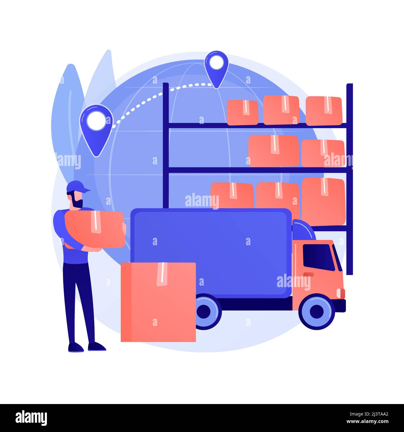 Illustration du vecteur de concept abstrait de l'entrepôt de transit. Entrepôt de stockage, transfert de marchandises, affaires de transport, terminal d'expédition, international lo Illustration de Vecteur