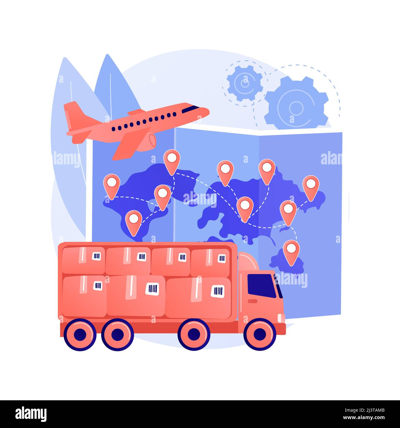 Illustration du vecteur de concept abstrait de l'expédition internationale. Expédition prioritaire internationale, livraison mondiale assurée, service de poste, système de fret Illustration de Vecteur