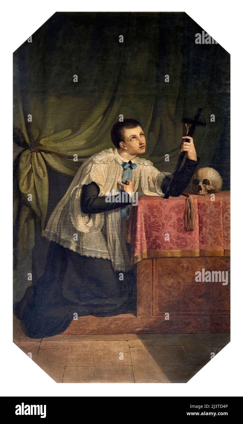 S.t Louis Gonzaga - huile sur toile - Giovanni Pezzoli - 1843 - Viadana (mn), Italie, église de -St Marie au château Banque D'Images