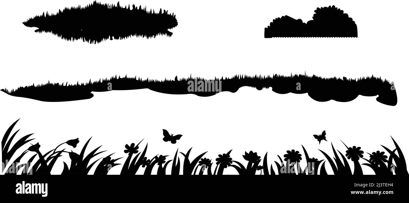 Ensemble de silhouettes horizontales avec illustration du vecteur d'herbe. Illustration de Vecteur