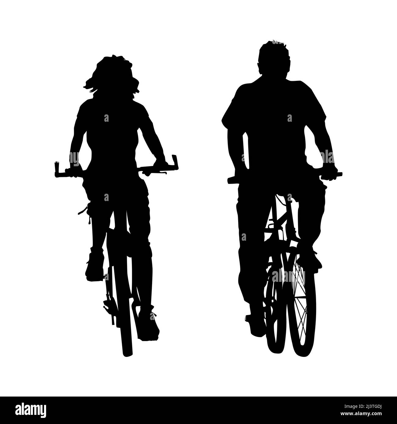 Couple cyclistes silhouette.deux cyclistes vélo vue de face.Biker famille en plein air appréciant dans la conduite de vélo.activités de loisirs.les gens font du vélo Illustration de Vecteur