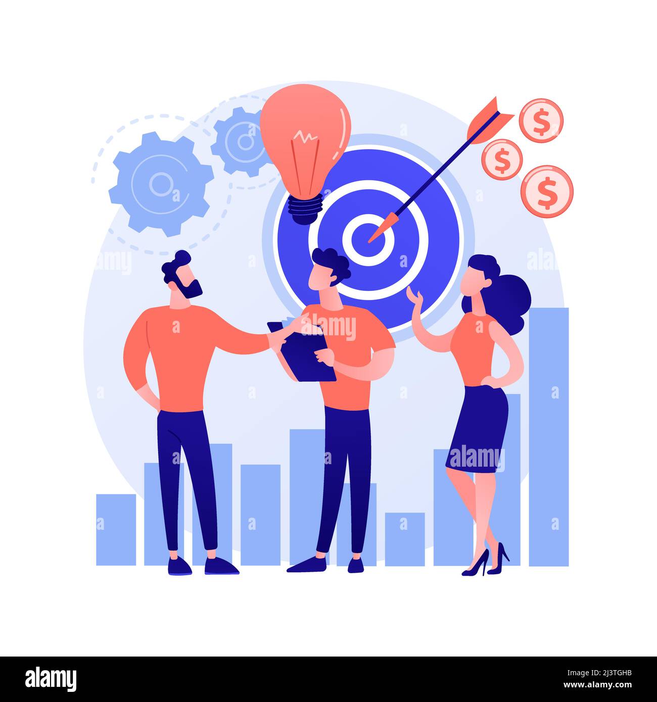 Démarrage, lancement de fusée, démarrage du projet. Création d'entreprise, création d'entreprise. Travail d'équipe, coopération, partenariat. Personnages de dessins animés d'hommes d'affaires. Vect Illustration de Vecteur