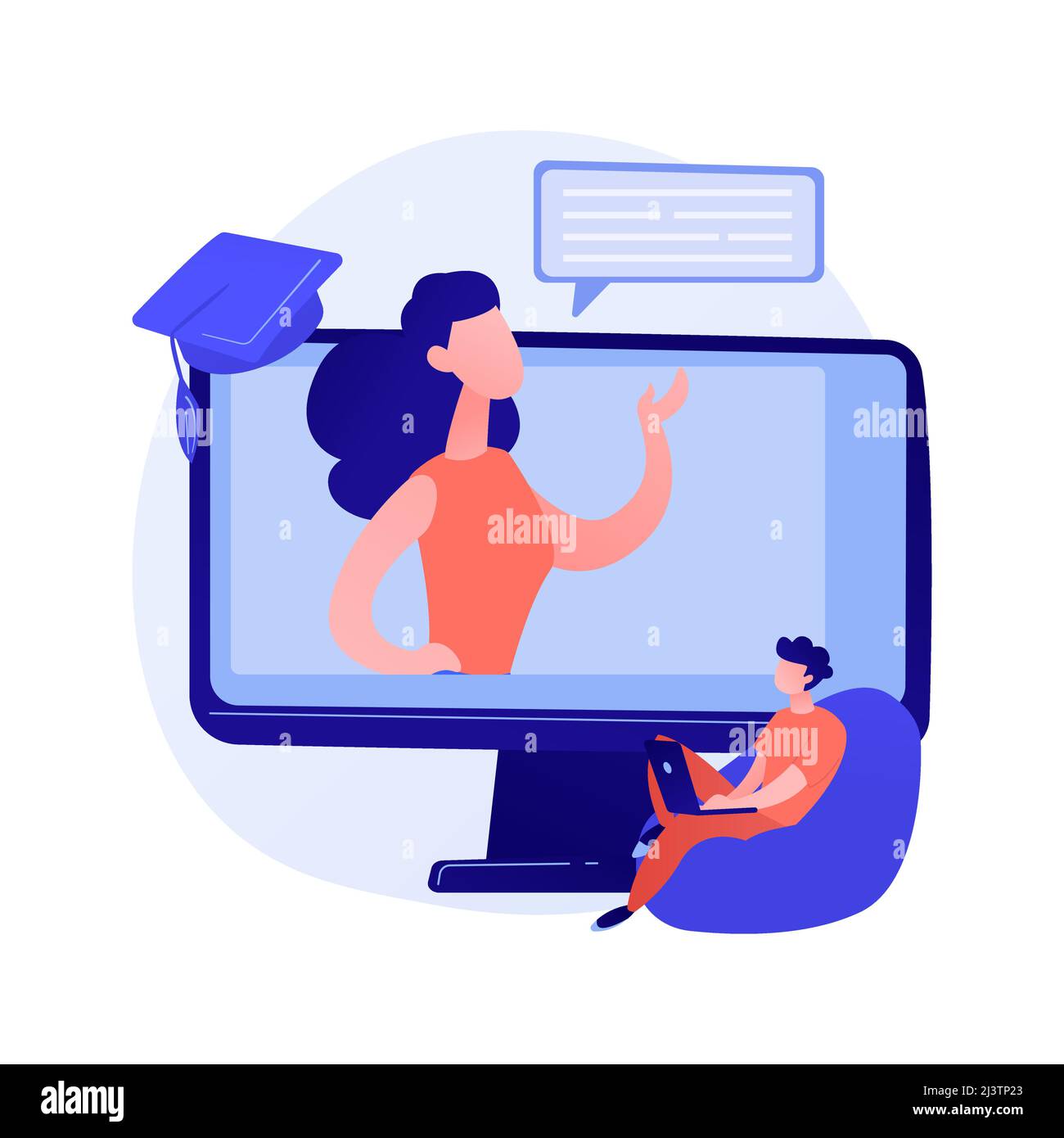 Conférences en ligne. Possibilités d'apprentissage à distance, auto-éducation, cours sur Internet. Technologies d'apprentissage en ligne. Femme regardant un didacticiel vidéo. Vecteur est Illustration de Vecteur