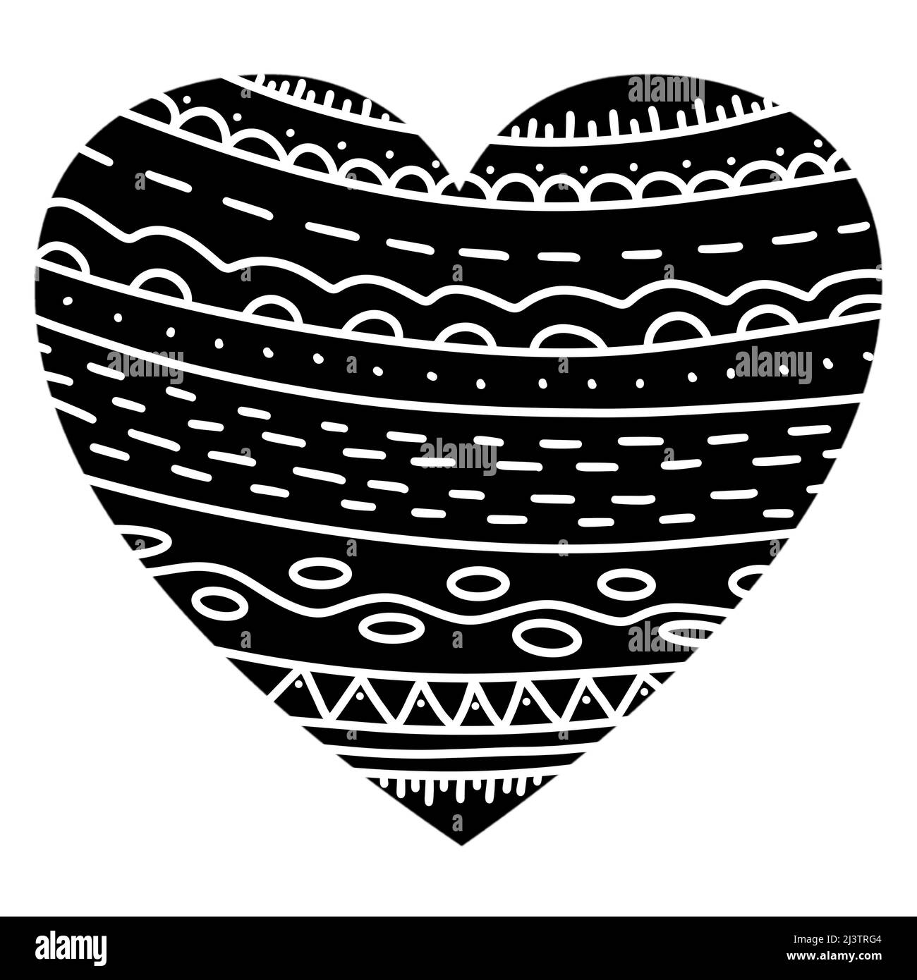 Doodle valentines ligne art coeur sur fond blanc. Banque D'Images