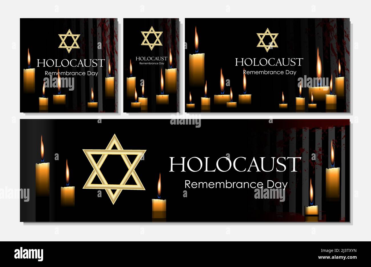 Journée de commémoration de l'Holocauste. Journée internationale de commémoration en mémoire des victimes. Journée mémoire de l'Holocauste. Bougie brûlante sur fond noir. Vect Illustration de Vecteur