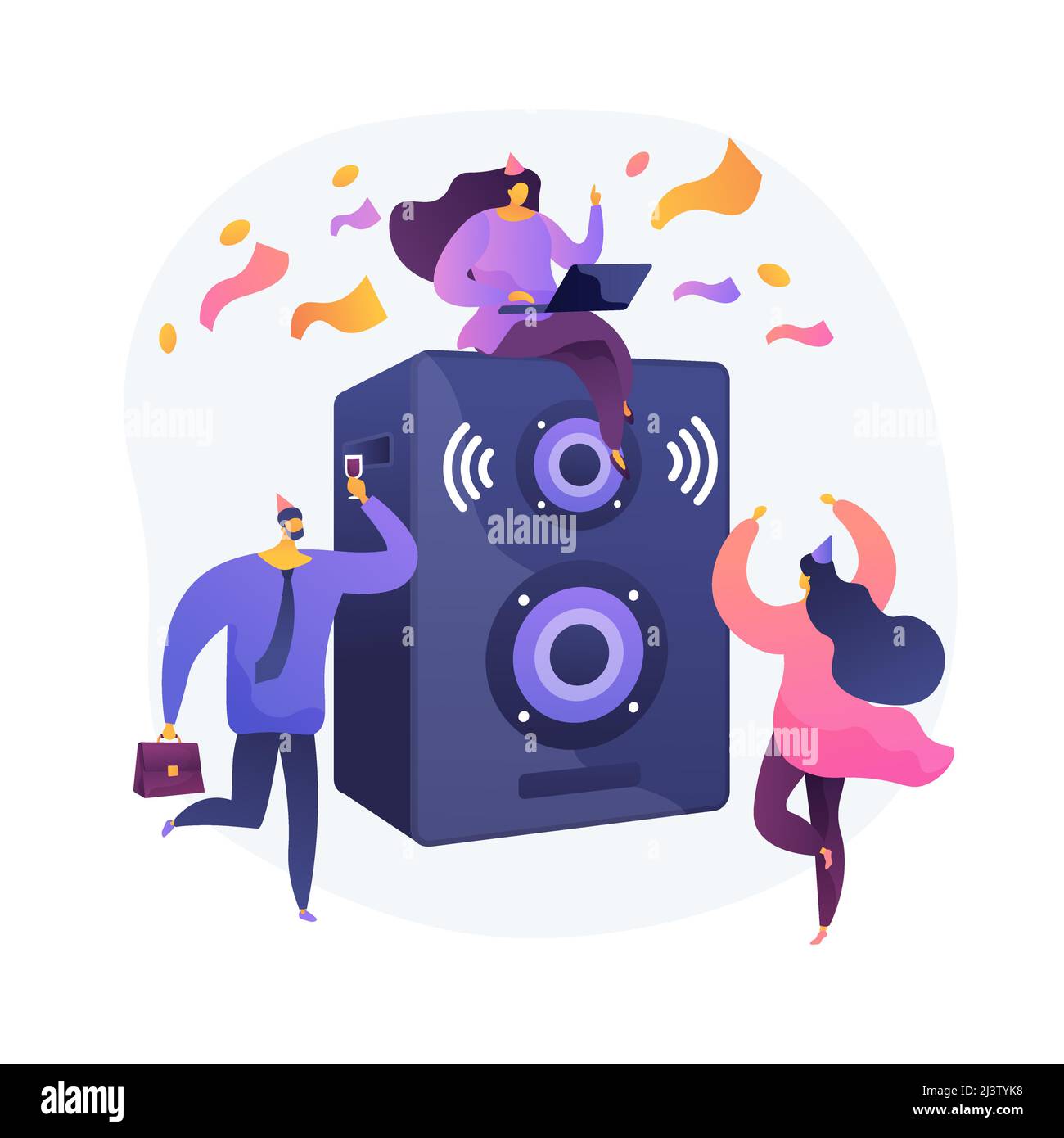 Événement d'entreprise. Fête pour les employés et les partenaires commerciaux. Les gens dansent, boivent et s'amusent. Gestion d'événements, divertissement, célébration. VEC Illustration de Vecteur