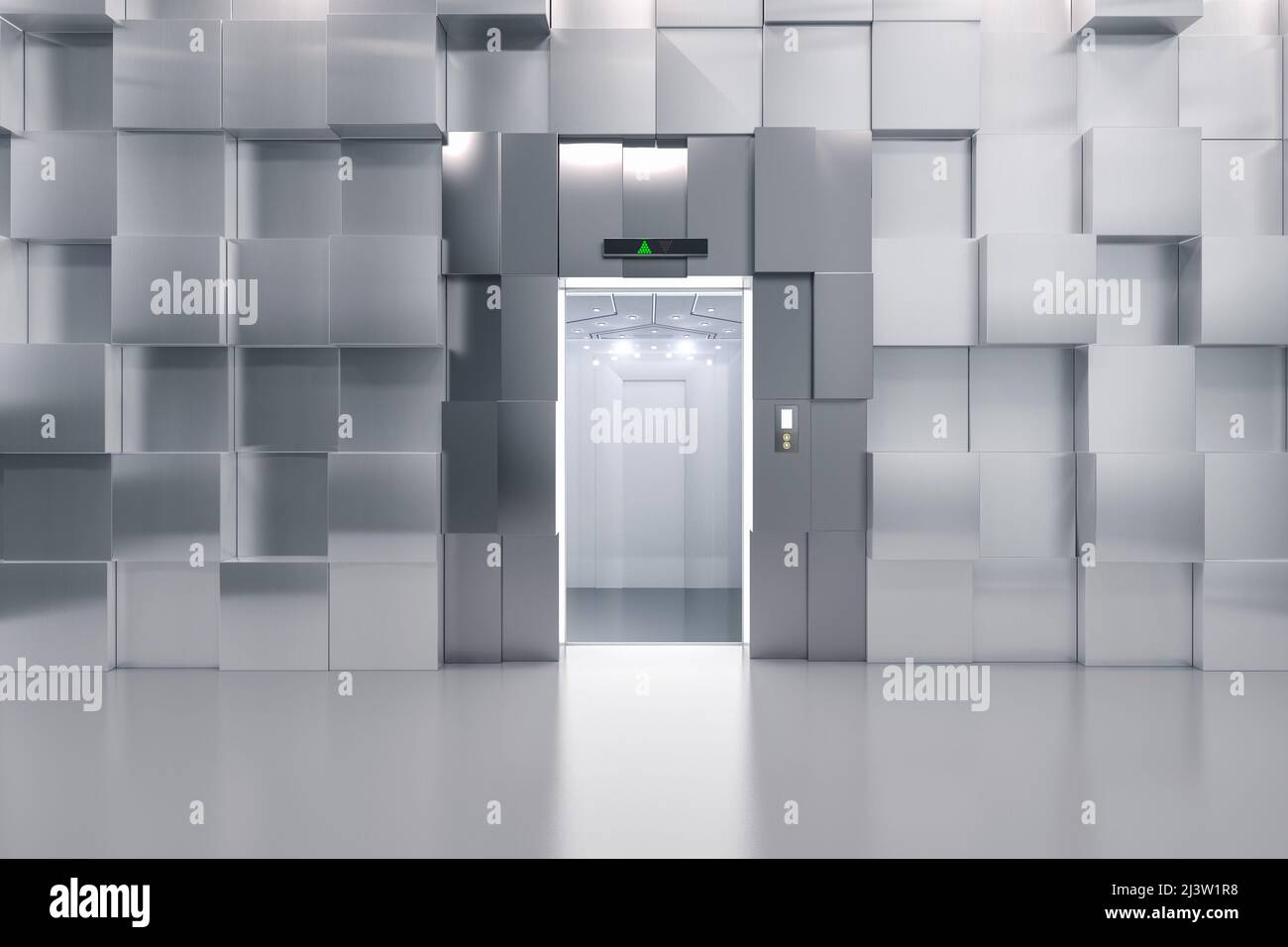 3d ouverture de l'ascenseur métallique ou de la porte du lève-personnes Banque D'Images