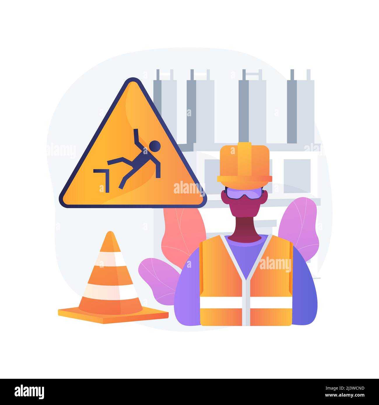 Illustration vectorielle abstraite de concept de protection de chantier. Protection temporaire multi-surfaces, prévention des dommages et des retards, bâtiment commercial Illustration de Vecteur