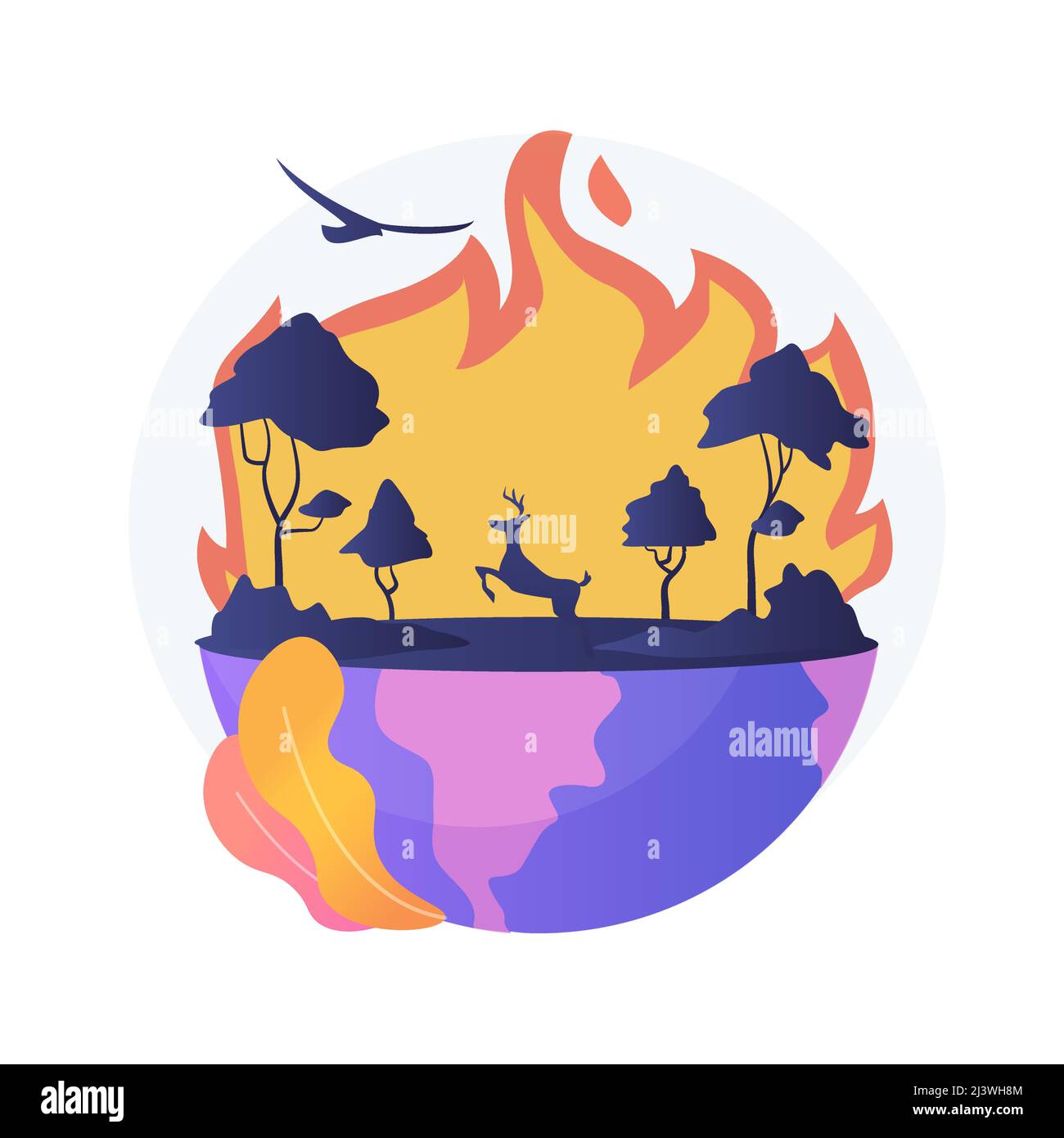 Illustration du vecteur de concept abstrait des feux de forêt. Feux de forêt, lutte contre les incendies, cause des feux de forêt, perte d'animaux sauvages, conséquence du réchauffement de la planète, naturel di Illustration de Vecteur