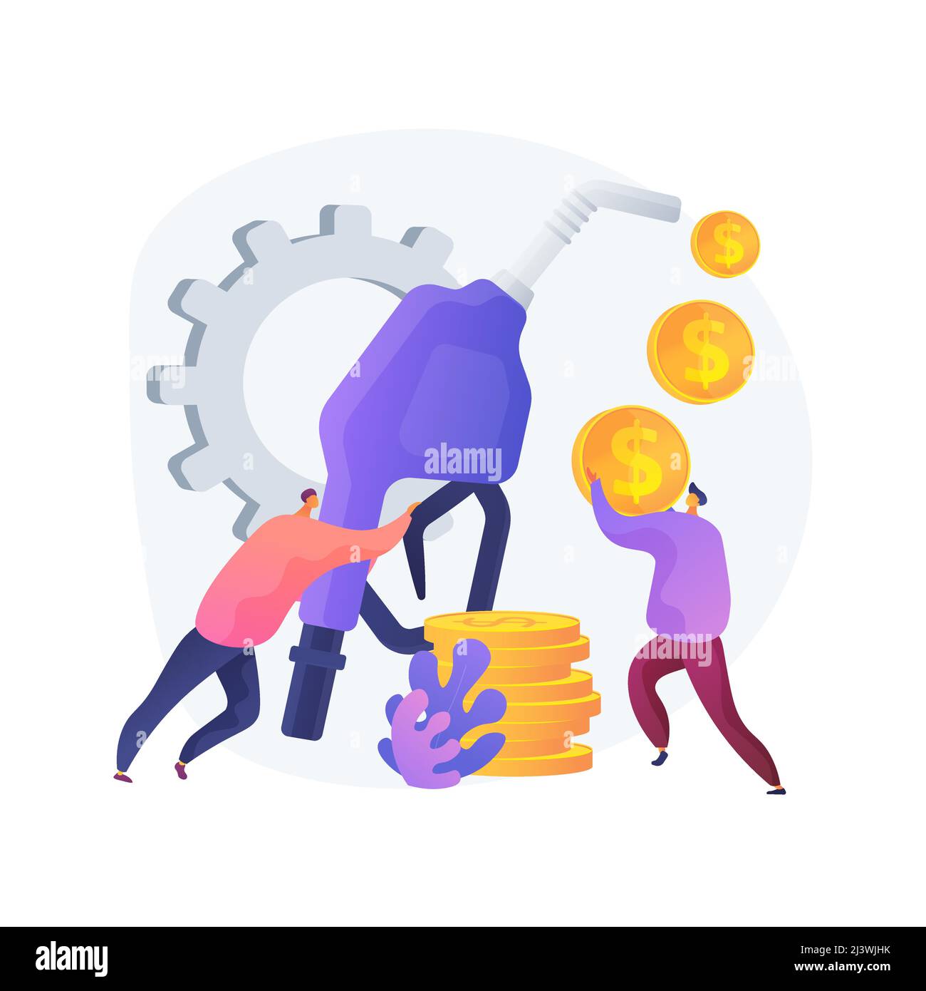 Industrie du raffinage du pétrole, commerce de l'essence, compagnie de carburant. Station-service, recevant de l'argent de la vente de benzine, métaphores de recettes pétrolières. Isoler le vecteur Illustration de Vecteur