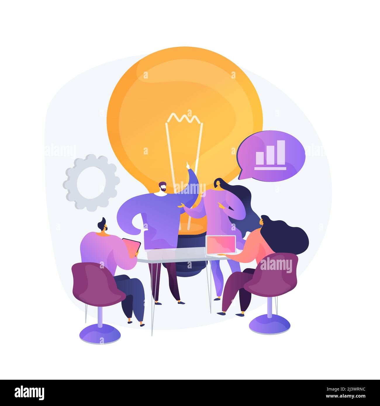 Travail d'équipe d'entreprise, génération d'idées. Discussion, réunion, conférence. Les employés d'entreprise brainstorming les personnages, planification de stratégie d'entreprise. iso vectoriel Illustration de Vecteur