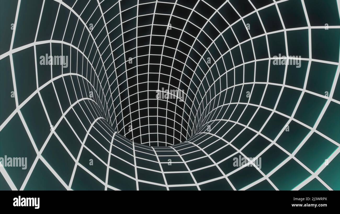 Tunnel en mouvement rapide dans le cyberespace. Conception. Le tunnel virtuel au néon se déplace rapidement. Un tunnel lumineux se déplace dans l'espace virtuel Banque D'Images