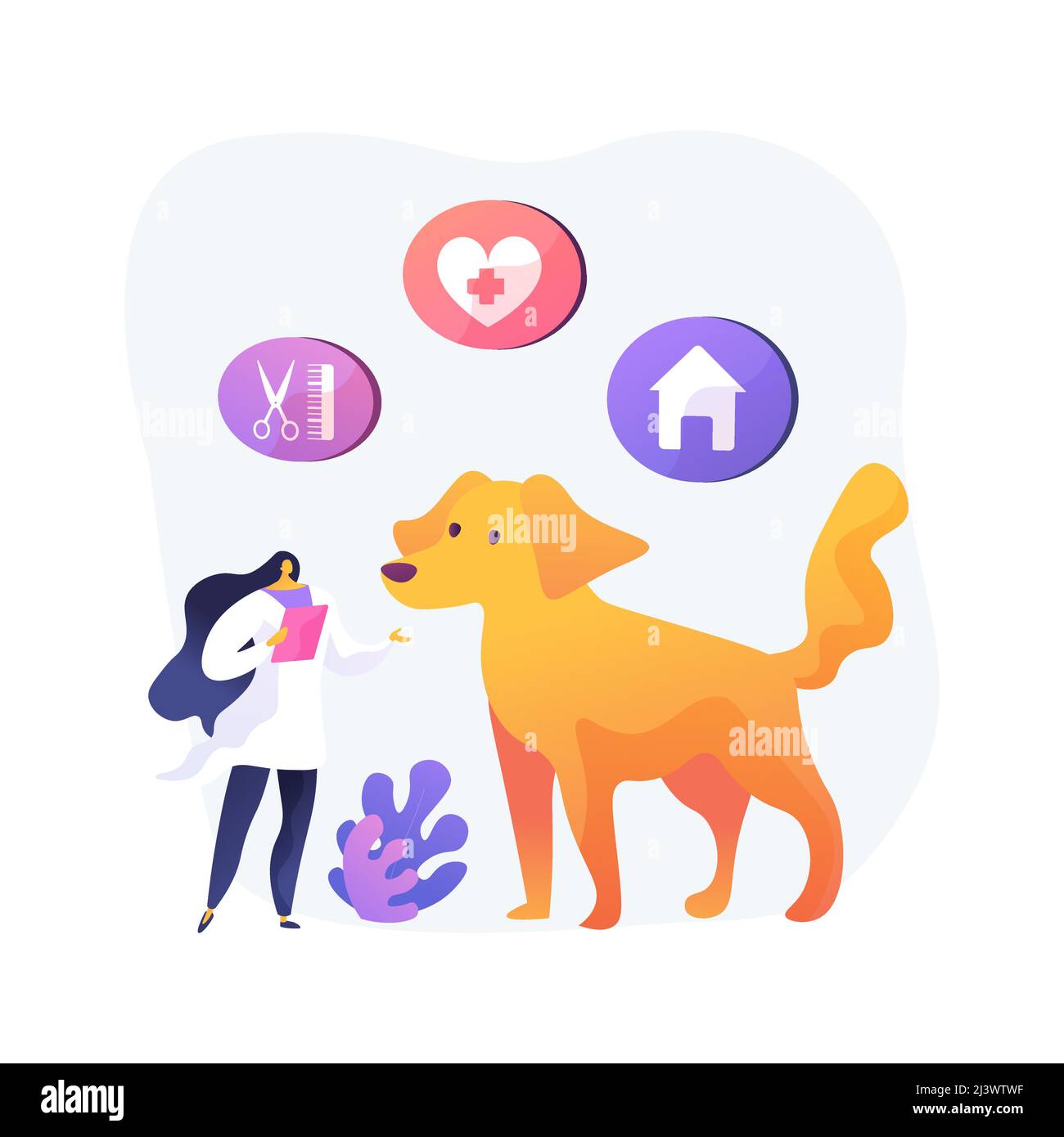 Illustration du vecteur de concept abstrait des services PET. Services de garde d'animaux et d'embarquement, services de soins aux animaux, marche pour chiens, salon de toilettage, garderie et un Illustration de Vecteur