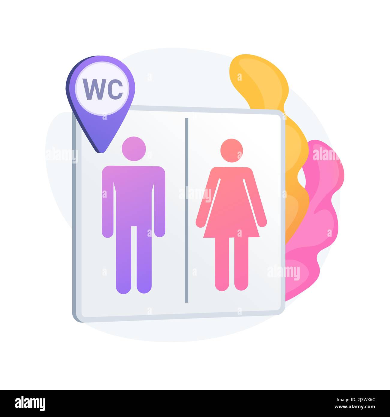 Toilettes publiques. Panneau de toilettes, toilettes pour hommes et femmes, symbole WC et géotag. Silhouettes de gentilhomme et de dame sur panneau de signalisation de toilettes. Vecteur Illustration de Vecteur