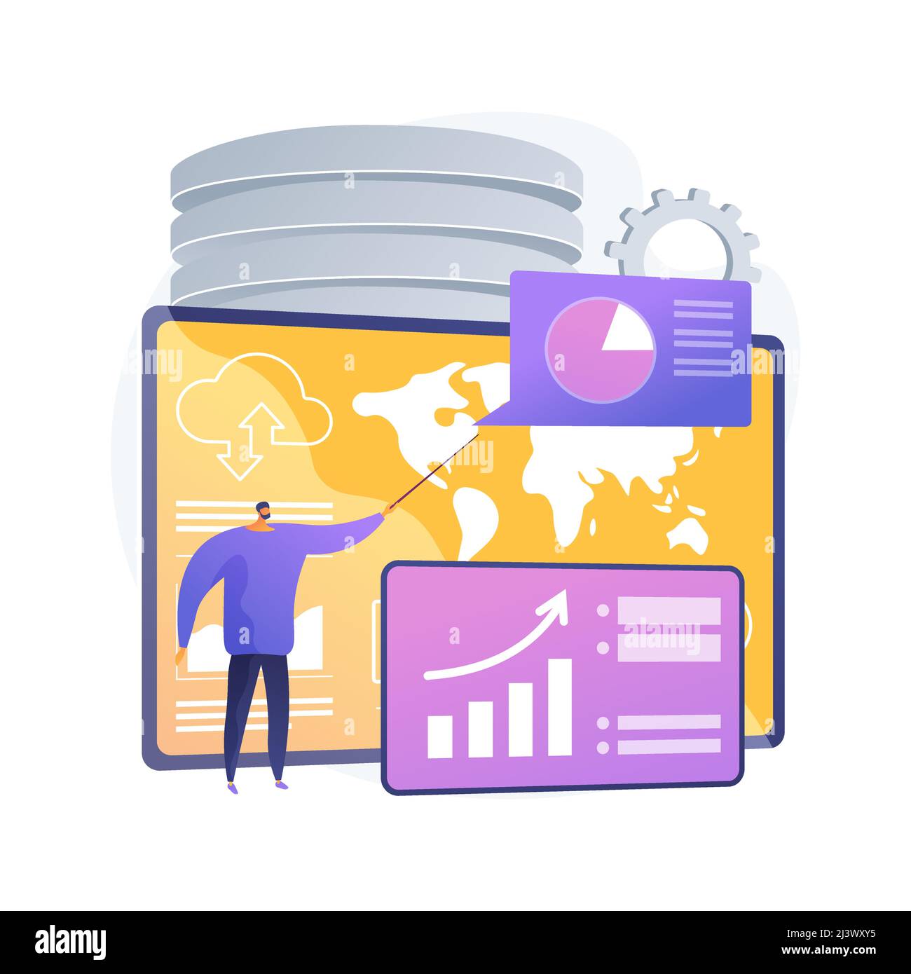 Illustration du vecteur de concept abstrait du service de tableau de bord. Mécanisme de reporting en ligne, indicateurs de performance clés, outil de service de tableau de bord, mesures de données, Illustration de Vecteur