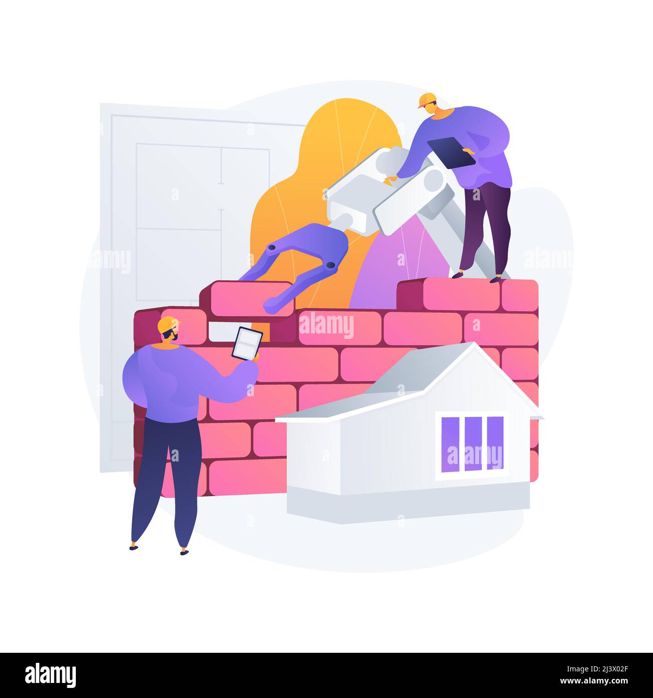 Construction robotique concept abstrait illustration vectorielle. Fabrication de robotique, IA dans l'industrie de la construction, automatisation des usines, robot de construction, a Illustration de Vecteur