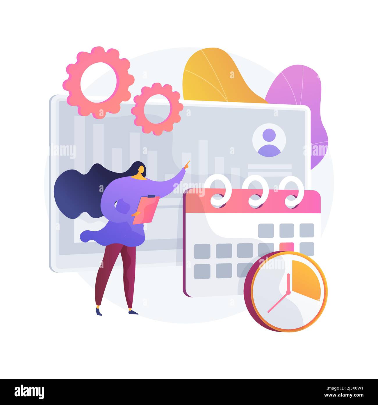 Illustration du vecteur de concept abstrait du système de suivi du temps et de la présence. Horloge de suivi du temps de présence, système interactif, application de gestion, employé Illustration de Vecteur